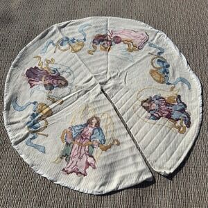 Vintage Hand Stitched Angel Christmas Tree Skirt Cross Stitch Quilted 40 Inch